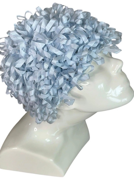 Joseph Magnin Blue Ribbon Hat Ruffled Loop Mid Century Vintage